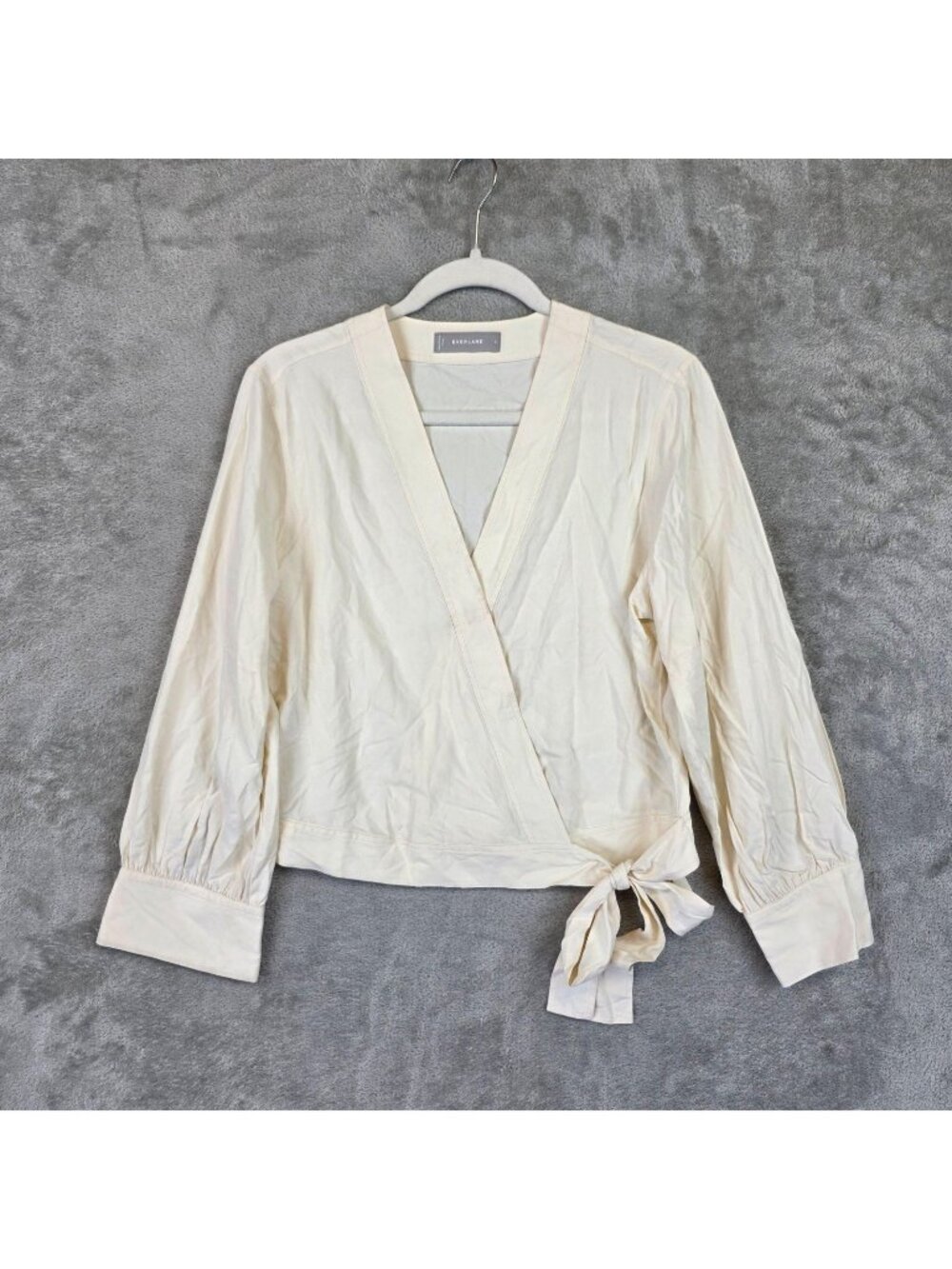 Everlane Blouse Womens 6 Cream V Neck Long Sleeve Silk Wrap Tie Waist Top